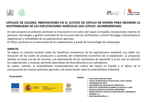 LÚPULOS DE CALIDAD. INNOVACIONES EN EL CULTIVO DE LÚPULO EN ESPAÑA PARA MEJORAR LA SOSTENIBILIDAD DE LAS EXPLOTACIONES AGRÍCOLAS (GO LÚPULO -20190020007602)